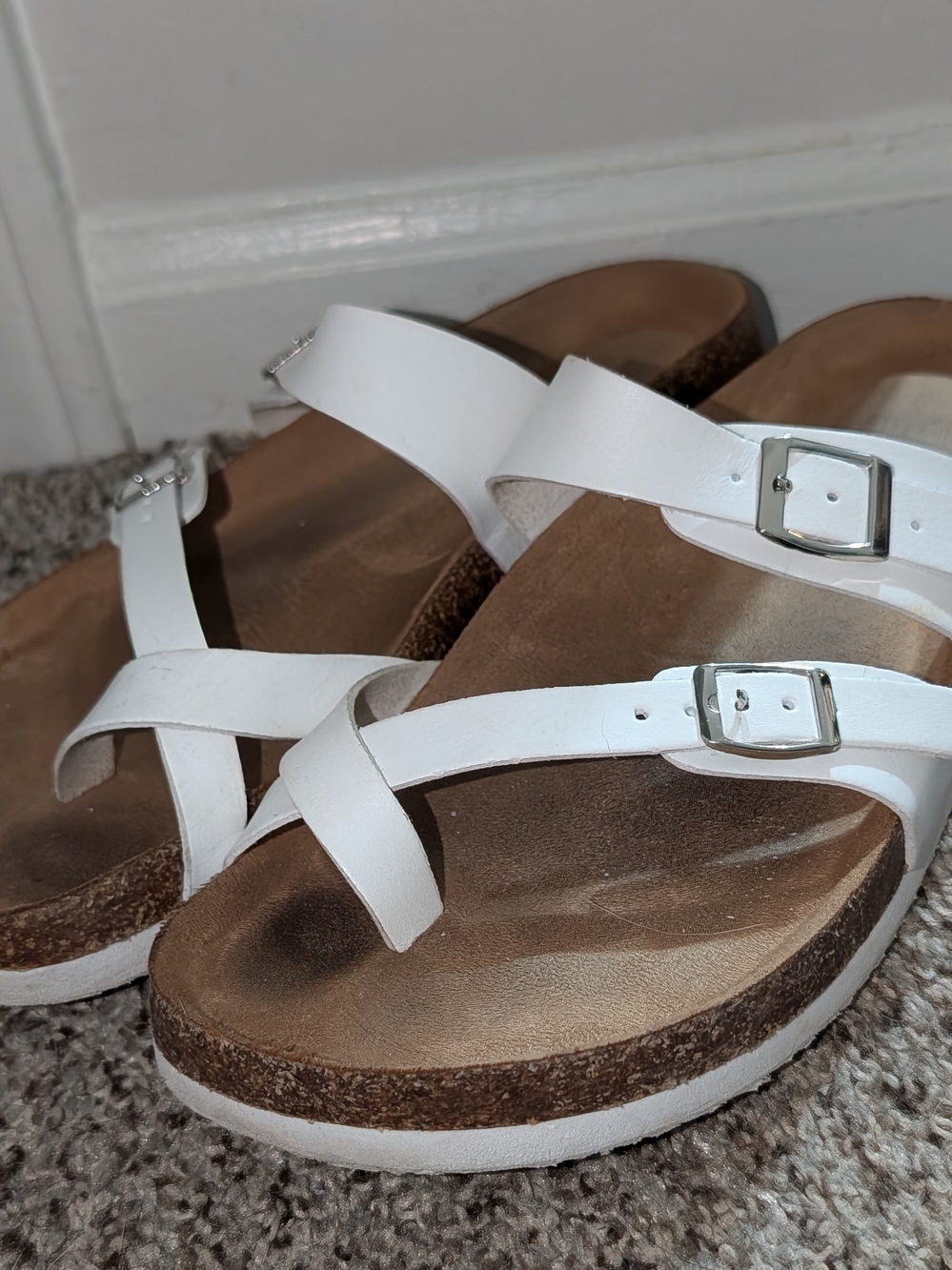 Women's White Buckle Strap Sandals